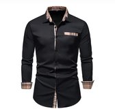 Casual Blouse Heren - Engelse Stijl - Zwart - Mode - Slim Fit - Overhemd