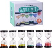 THE TWIDDLERS 6 Zandloper Timers, 6 Kleuren - 1 3 5 10 15 & 30 Minuten - Kinderen, Kleuterschool, Montessori, Educatief, Leren & Games, Koken, School, Kantoor