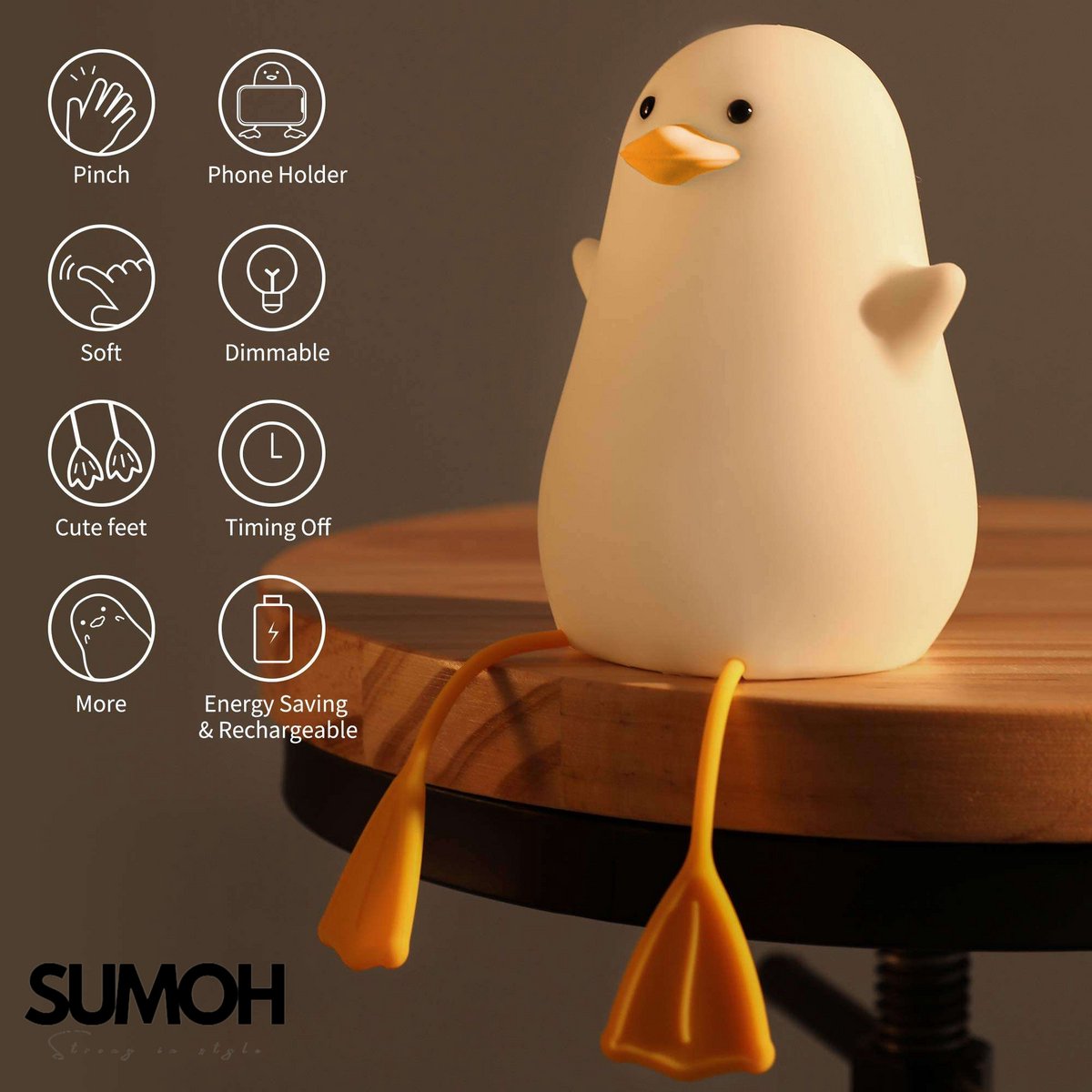SUMOH® Nachtlampje Kinderen Baby – Eend LED Nachtlamp Siliconen – Dimbaar Oplaadbaar Touchlamp – Babykamer Slaaphulp – Cadeau Jongens Meisjes – Timer - Cadeau voor verjaardag, kraamcadeau, kerstcadeau of babyshower