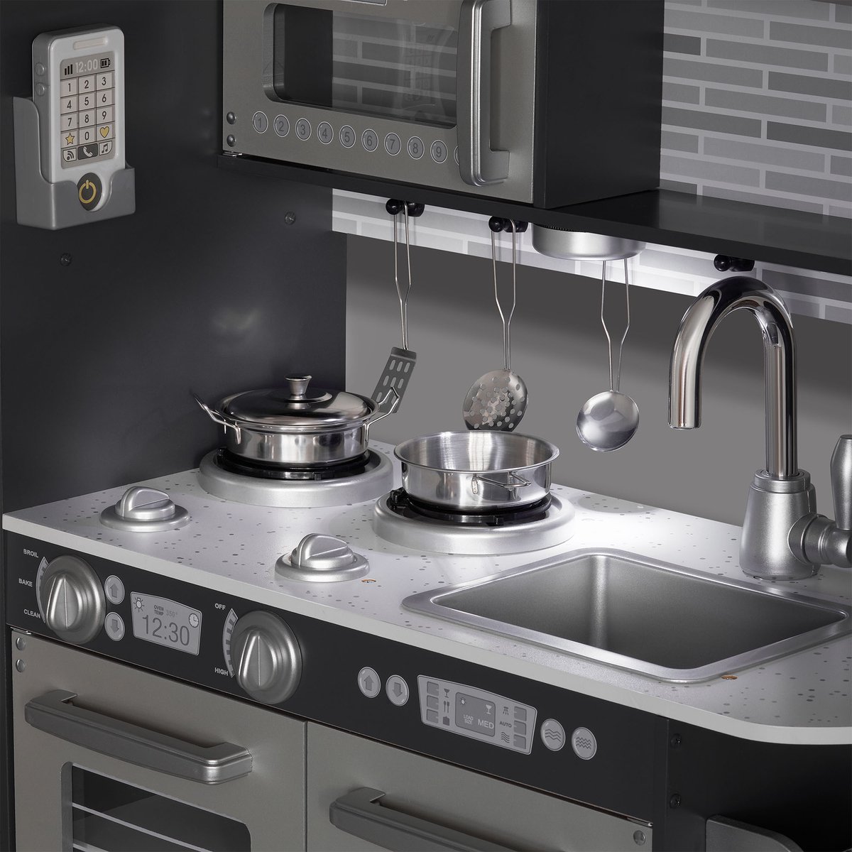 Keukentje Mamabrum XL Speelgoed houten speel keuken kinderkeukentje Speelkeuken eten speelgoedkeukentje Met accesoires pannen keukengerei set speelkeukentjes en toebehoren koken keukenschort keukenset kinderen voor ook 2 jaar, Hout, Grijs — afbeelding 13