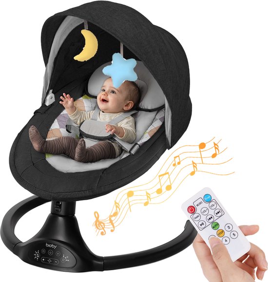 Kimbosmart Elektrisch Wipstoel - Afstandsbediening Bluetooth - Free Hands met 5 Trillingsamplitudes 3 Muziektijden met Muskietennet - Zwart