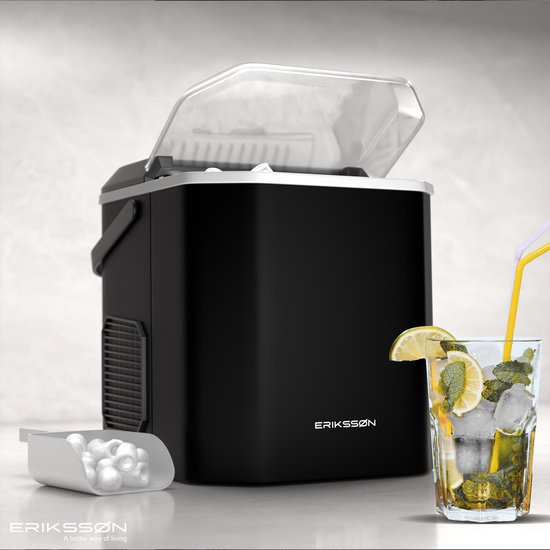 Silonn IJsblokjesmachine, kleine ijsblokjesmachine met draaggreep, zelfreinigende ijsblokjesmachine met mand en schep, 9 ijsblokjes in 6 minuten, 12 kg per dag, ideaal voor thuis, keuken, camping
