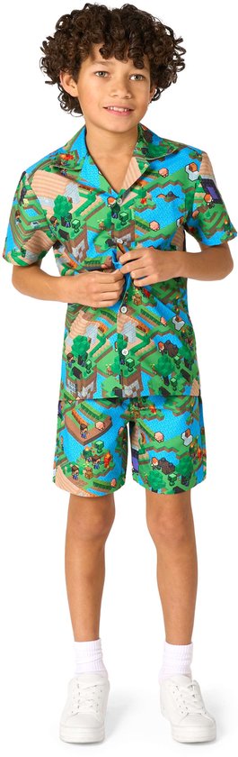 OppoSuits Boys Minecraft Summer Set - Officieel Minecraft pak - Shorts en Shirt - Zomer outfit - Maat EU122/128