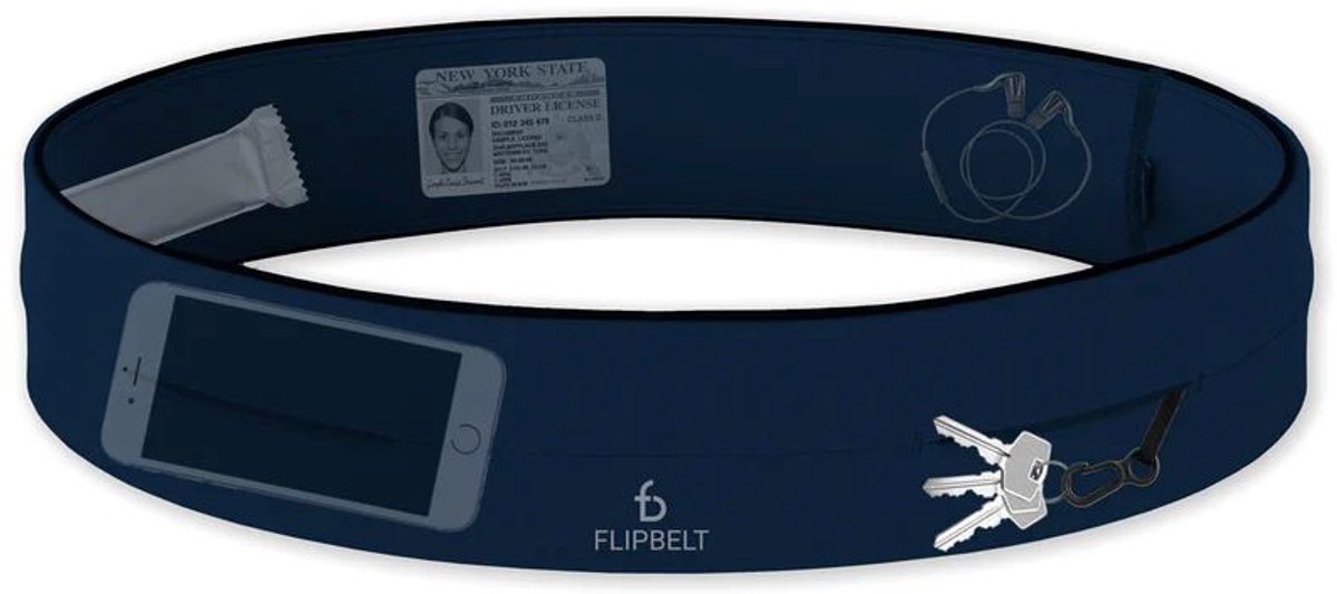 FlipBelt Classic - Running Belt – Hardloopriem voor Telefoon, Water en Meer – Unisex - Donker blauw - XS