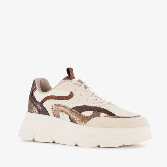 Blue Box dames dad sneakers met dierenprint beige - Maat 36 - Uitneembare zool