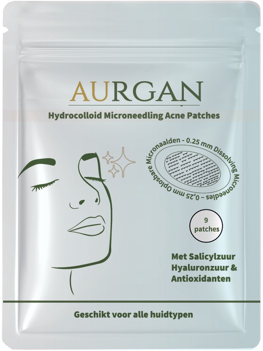 Aurgan – Microneedling Acne Patches - Micro Needle & Hydrocolloid - 9 Patches - met salicylzuur, tea tree oil en hyaluronzuur - acne pimple darts - microneedle - Pimple Patch