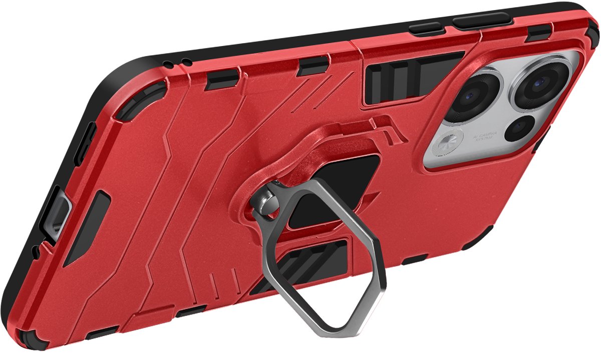 Avizar Hoesje Geschikt voor Oppo Reno 13 Schokbestendige Steunring, Rood