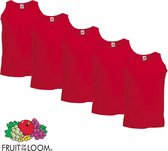 5 Pack Fruit of the Loom Valueweight Sportshirt-Onderhemd Rood Maat XL