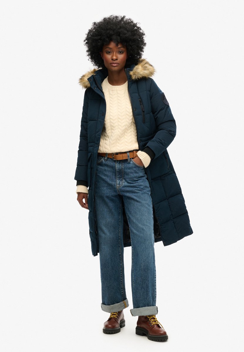 Superdry Lange Everest jas met imitatiebont Dames Gewatteerde jassen Marineblauw