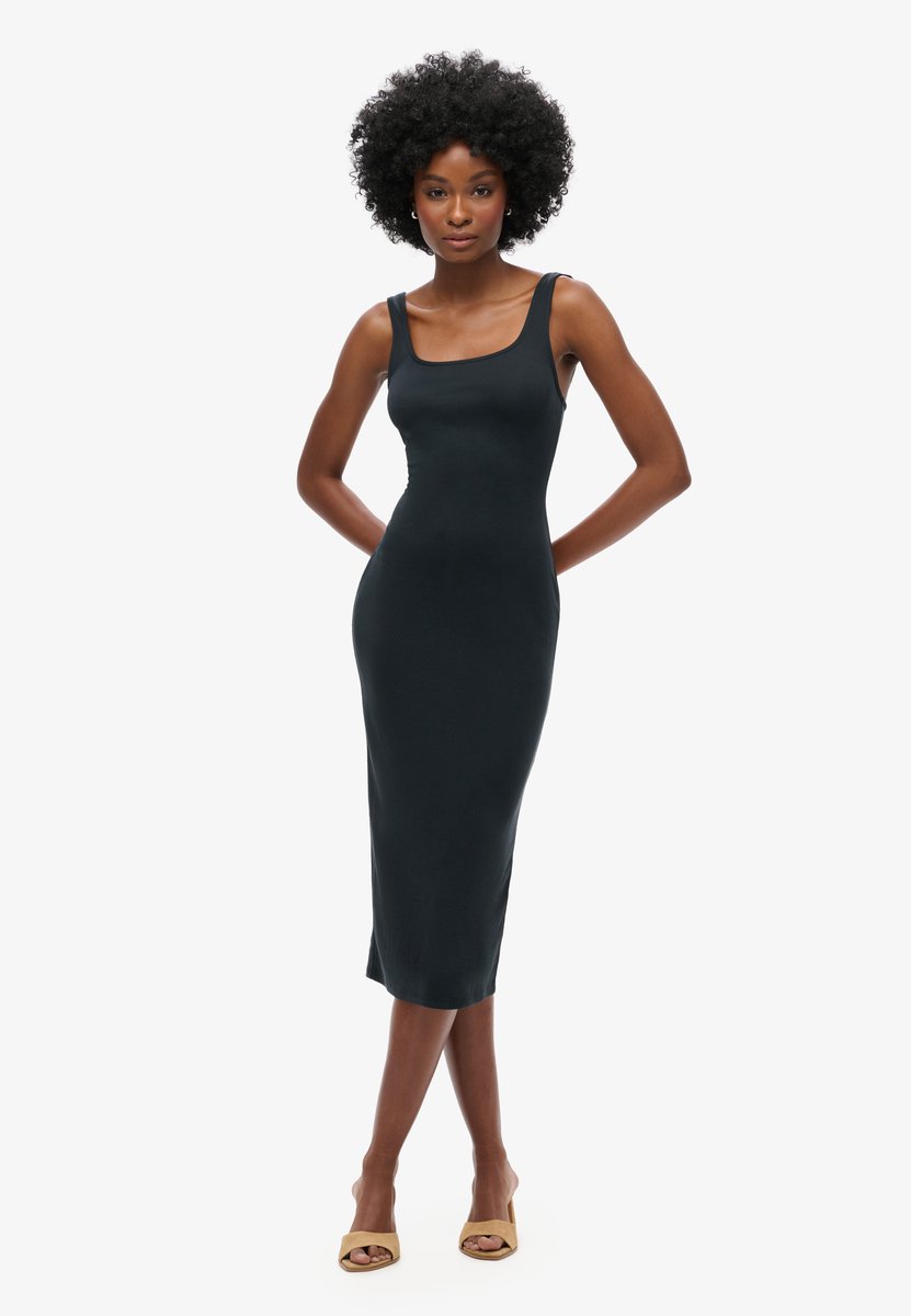 Superdry Jersey midi-jurk met vierkante hals Dames Jurken Zwart