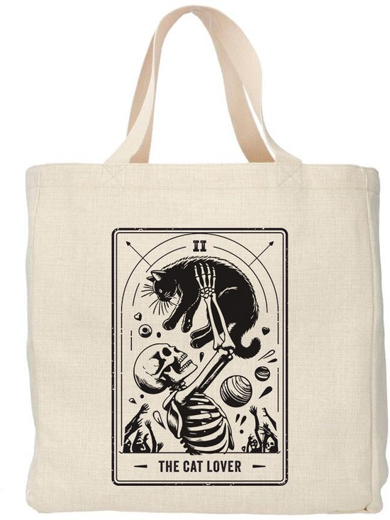Creasowl® - Tarot the cat lover - Boodschappentas 38 x48 cm - Polylinnen- Kat tas - Shopper - Canvas tas - Boodschappen tas - Totebag - Schoudertas - Draagtas - Katten mama
