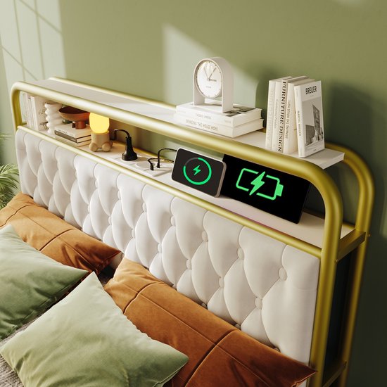 Polsterbett - Doppelbett - avec chargement USB Type C Fonction de chargement - APP-Control LED Bettgestell - Metallbett - 140x200 - Bettrahmen - 4 étagères - Samt - Sans Matras