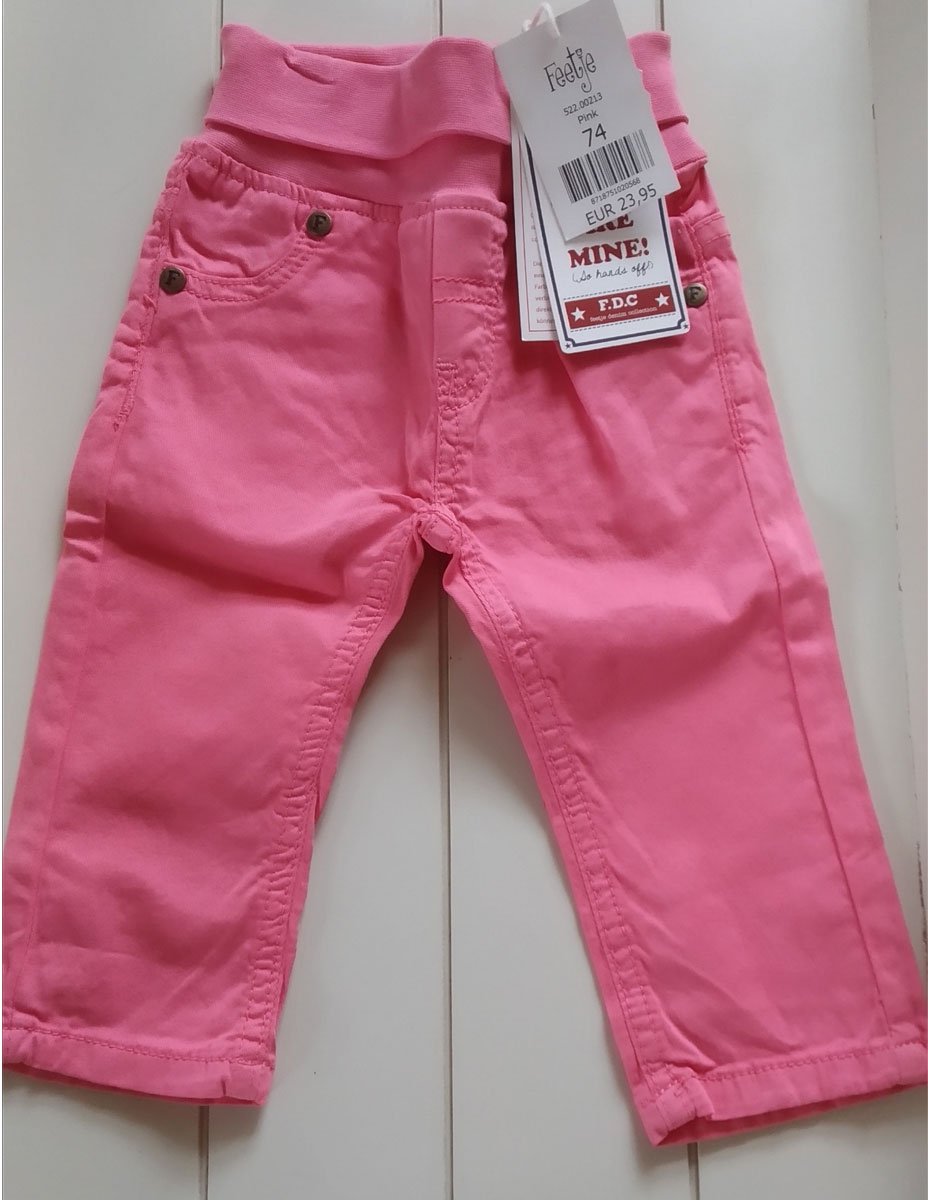 Feetje denim broek roze met brede elastische tailleband maat 74