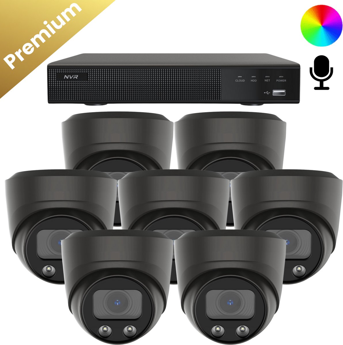 7x Beveiligingscamera set – Draadloos – Sony Dome Premium AI-ISP 8MP Full Color UltraHD 4K – Zwart
