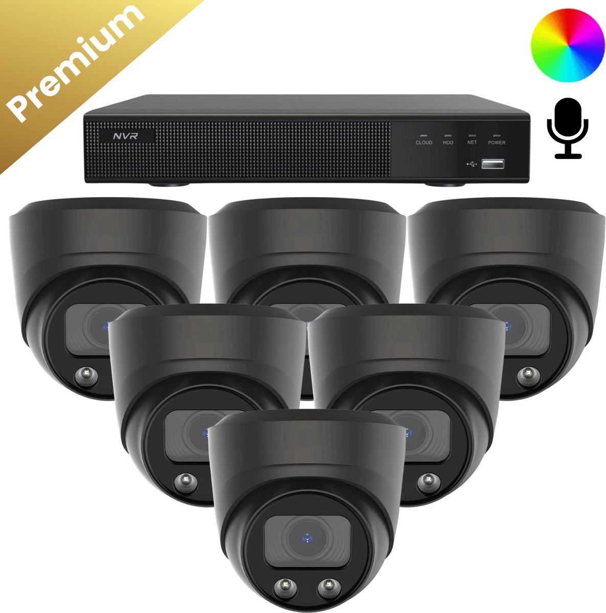 6x Beveiligingscamera set – Draadloos – Sony Dome Premium AI-ISP 8MP Full Color UltraHD 4K – Zwart