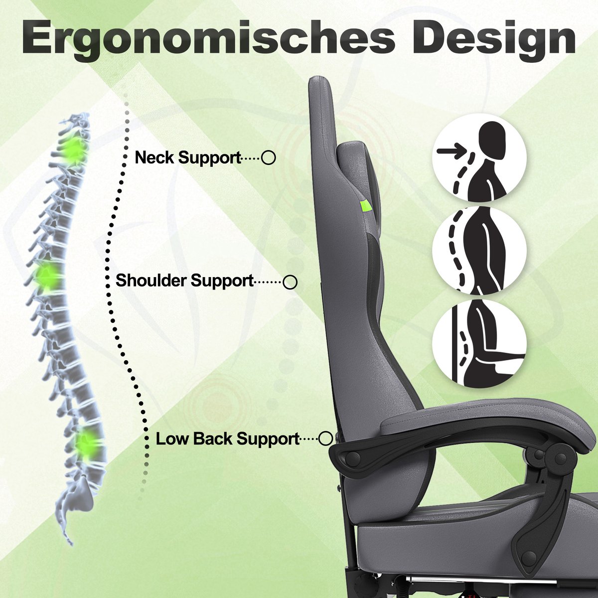 NAIZY Gamingstoel met Massage Grijs Ergonomisch met - afbeelding 2