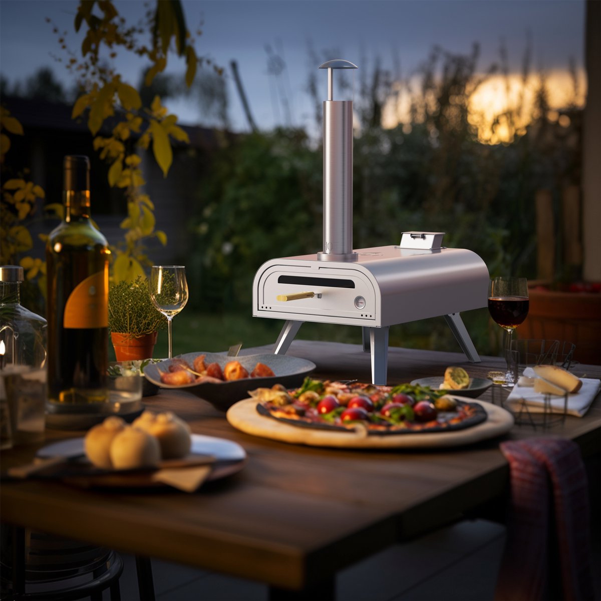 BIGHORN Pizza Pellet Oven - 16inch - Pizzaoven voor Buiten - Draagbaar - Opvouwbaar - Ingebouwde Thermometer - Glazen Deur - RVS Pizza oven - W36xL70xH72cm – foto 7