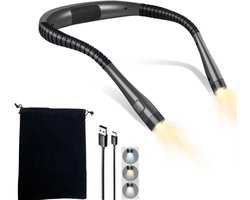 foto van Verde - Oplaadbare Neklamp Met Opbergzakje - Leeslampje - Bedlamp - Nachtlamp - Dimbare ledlamp - 3 lichtkleuren - USB C oplaadbaar - Zwart - Zaklamp - Nachtlampje