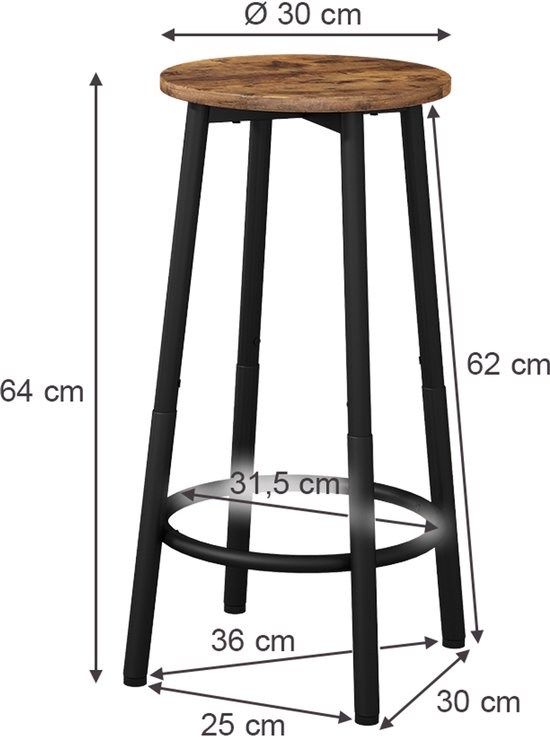 Lot de 2 Tabourets de bar Vicco Edmonton – 31,5 x 64 cm 2 pièces Chêne rustique 2 pièces