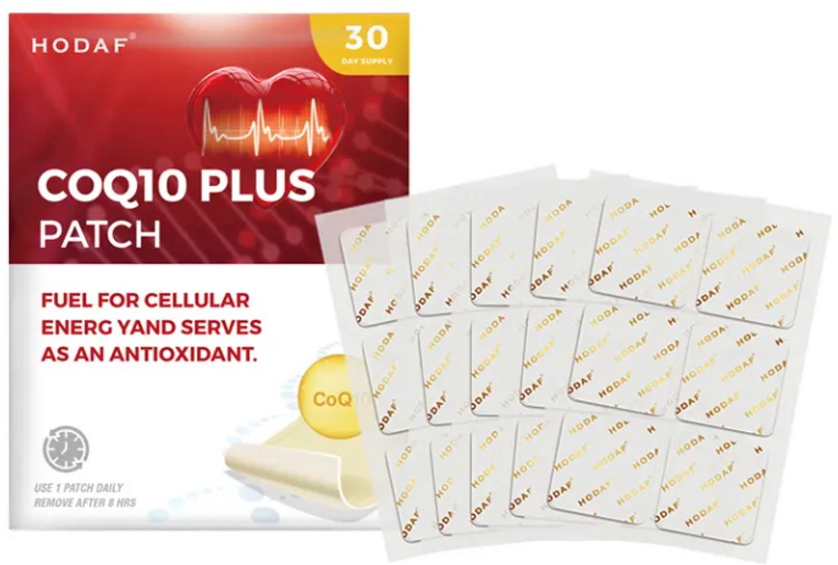 CoQ10 Sticker / Pleister - CoQ10 Patch - Voor cellulaire energie (ATP) en als Antioxidant - Anti veroudering - Anti aging - Vitamine C, Zink, CoQ10, Reservatrol, Astaxanthin - Transdermale pleister