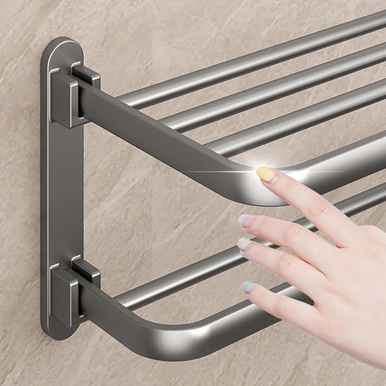 Zwarte Handdoekhouder Handdoekrek Zonder Boren – Zwart Aluminium Wandmontage Badkamer Rek, 60 Cm, Inklapbaar Badkamer Rek Geen Boren