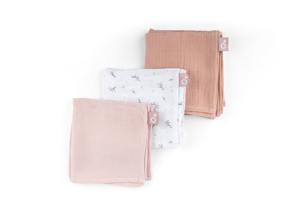 doomoo - Lovely - Set van 3 babydoeken - Flower Pink – Biologisch katoengaas – Superzacht, absorberend & multifunctioneel – 70x70 cm