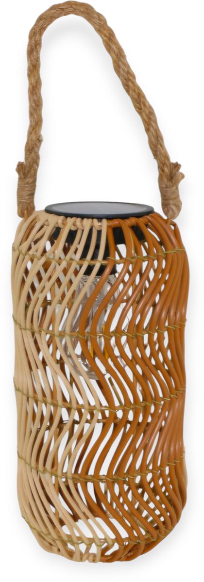 Home Society – Lantaarn – Solar – Bruin – Creme – Kunststof – Maat S – 14x28cm