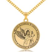 Beschermengel Gabriël Ketting Goudkleurig - Aartsengel Talisman / Medalion - Stainless Steel Engelen Hanger - 60cm