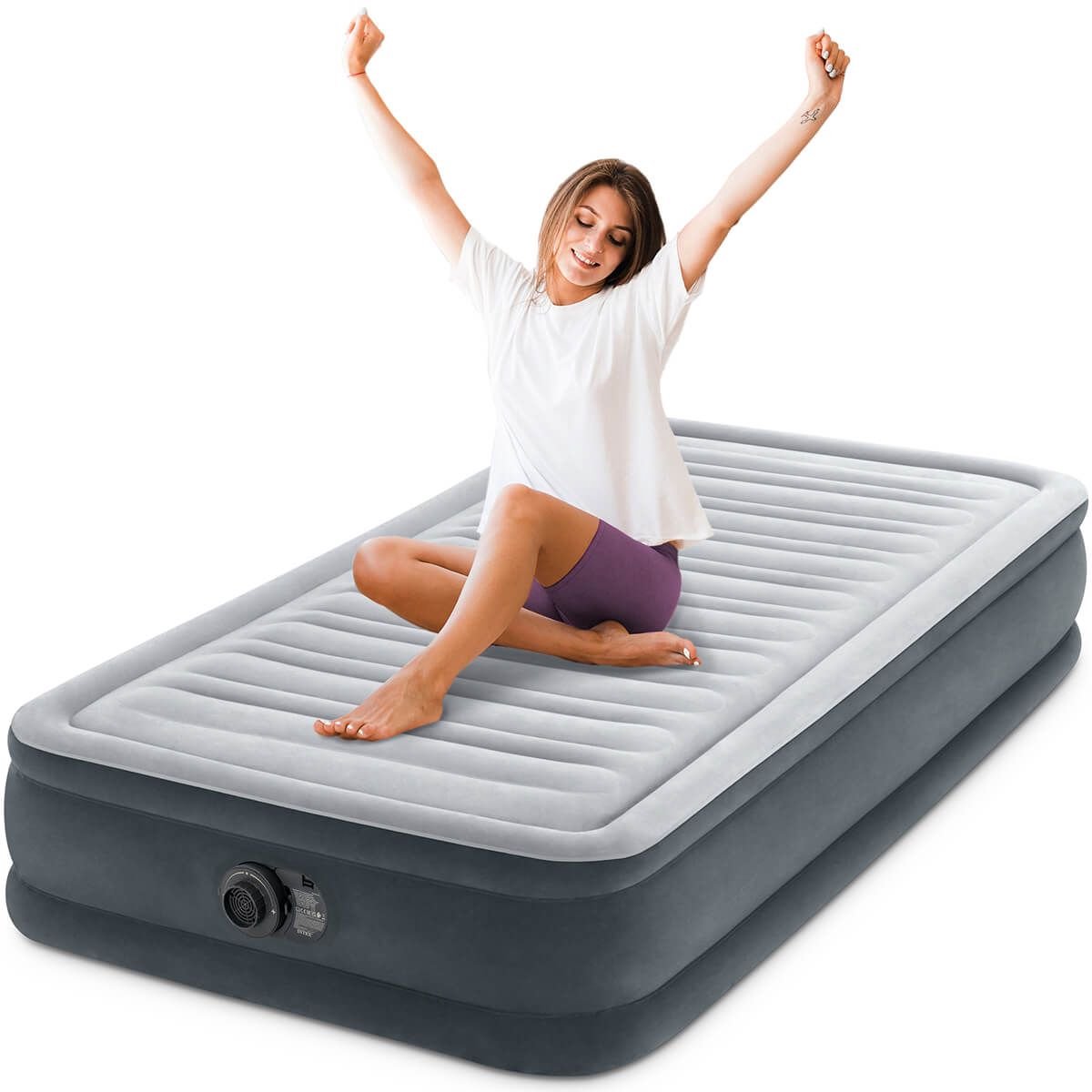 Intex Comfort Plush luchtbed met ingebouwde pomp | Eenpersoons | 191 x 99 x 33 cm | Inclusief bijpassend hoeslaken + reparatiekit + hoofdkussen