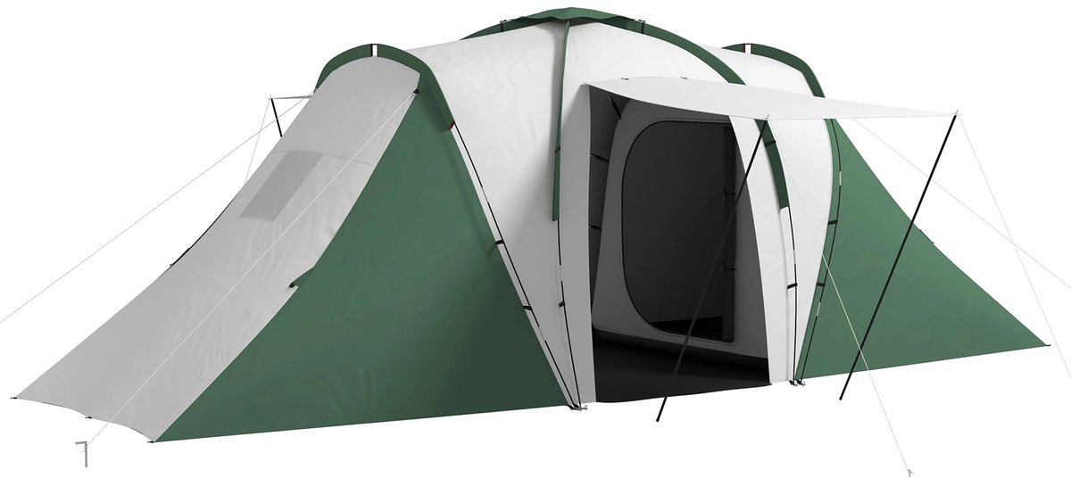Familietent voor 4-6 Personen - 555x225x190 cm - Groen - 2 Slaapkamers & 1 Woonruimte - Waterdicht - UV-bescherming