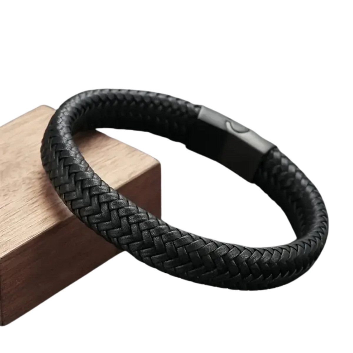 Nivard Armband - Staal - Nep Zilver - Heren - Zwart