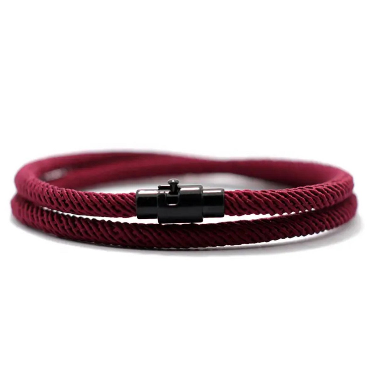 Nivard Armband - Staal - Nep Zilver - Heren - Bordeauxrood 19cm