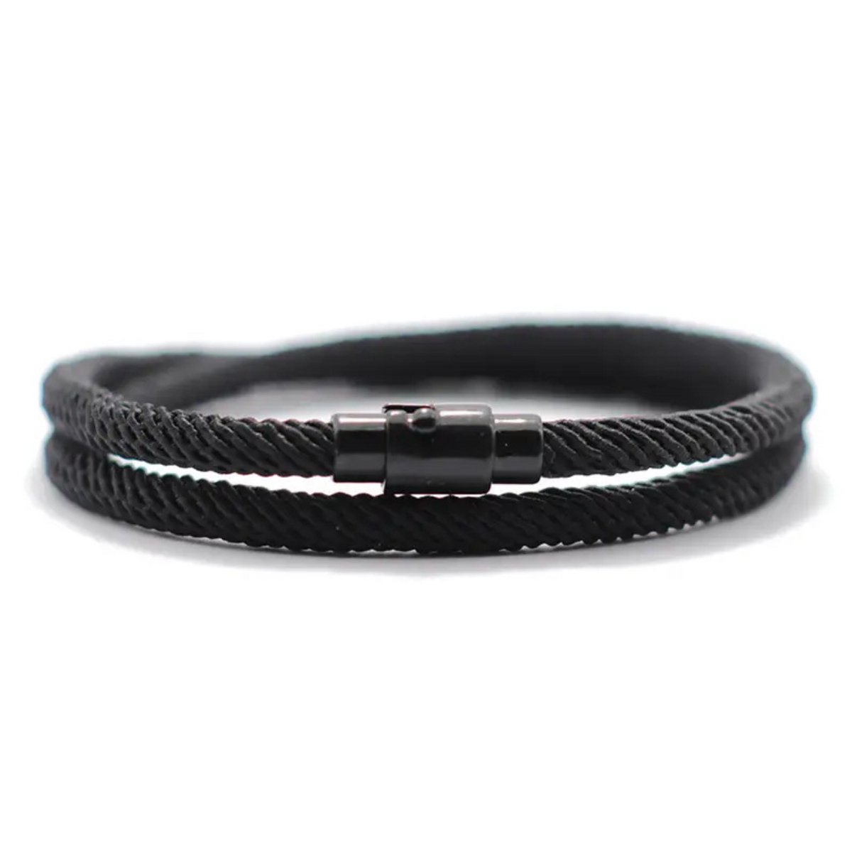 Nivard Armband - Staal - Nep Zilver - Heren - Zwart 17cm