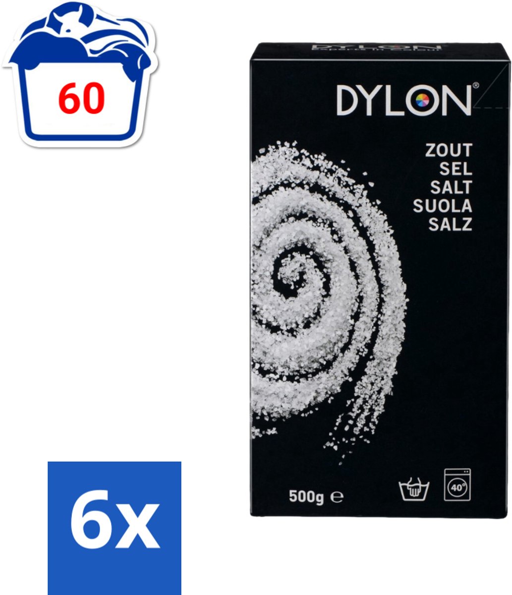 Dylon - Zout - Voor Handwas Textielverf - Optimale Kleurresultaten - 500g - Voordeelverpakking - 6 stuks