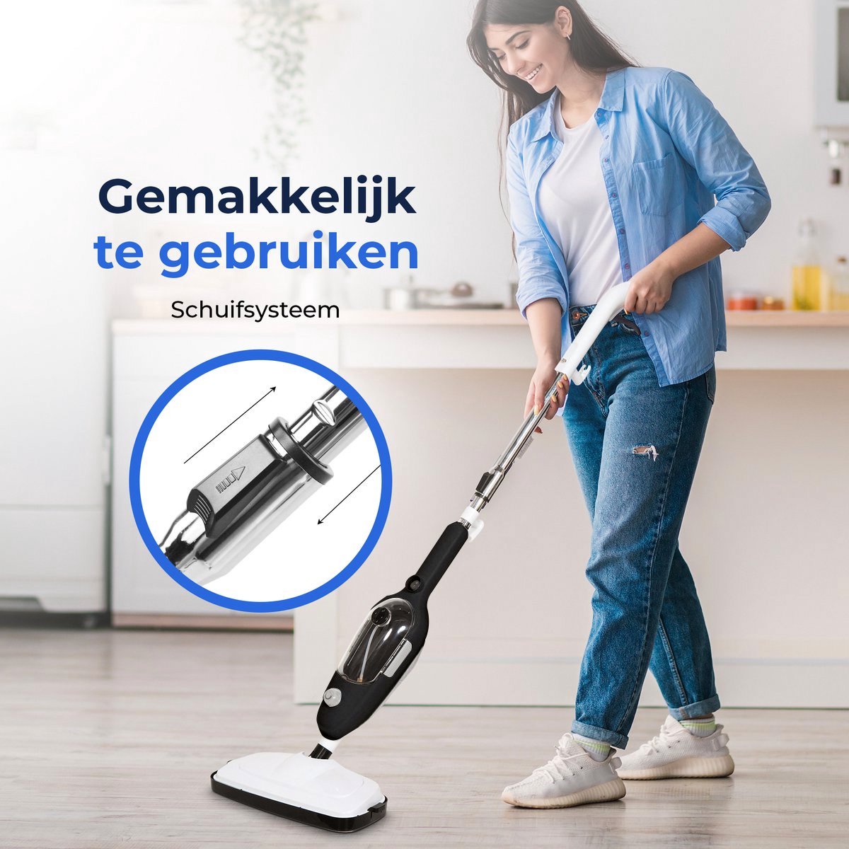 Stoomreiniger 2 in 1 - Handstomer - Vlekkenreiniger - Met 8 Opzetstukken en 4 Microvezeldoeken - Bank, Vloer, Badkamer en Tapijt Reinigen - Zwart thumbnail 4