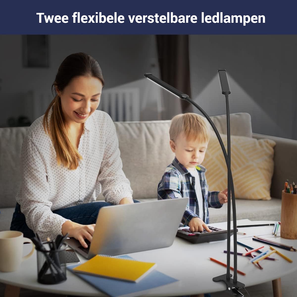 LotaHome Bureaulamp LED Dimbaar - Dubbele Flexibele Klemlamp thumbnail 2