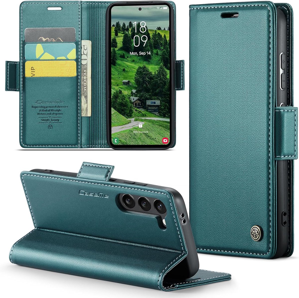 Zandarix Geschikt voor Samsung Galaxy S25 5G - Lederen Flip Wallet - Kaartenvakken - Standfunctie - Magneet - Book Case Hoesje - Groen