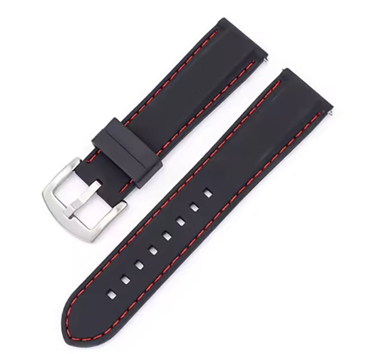 Actie4you® - Rubber Siliconen horlogeband - Geschikt voor o.a. op o.a Casio Seiko Citizen en alle andere merken - Universeel - 18MM - Zwart met Rode stiksels