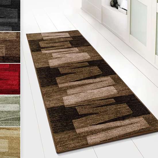 Tapis de couloir FLOORDIREKT Via Veneto - pour Cuisine, couloir et salon - Sur mesure - Tapis au mètre - Tapis de cuisine - Pont - Tapis de salon - Marron - 67 x 50 cm