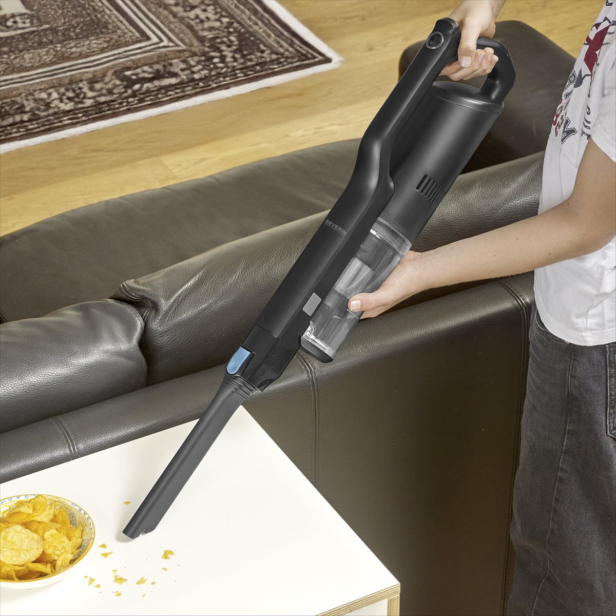 Severin HV 7165, zakloze hand- en steelstofzuiger met elektrische borstel en digitale motor, 22,2 V lithium-ion accu, S´POWER topspin Li 30, grijs/rood