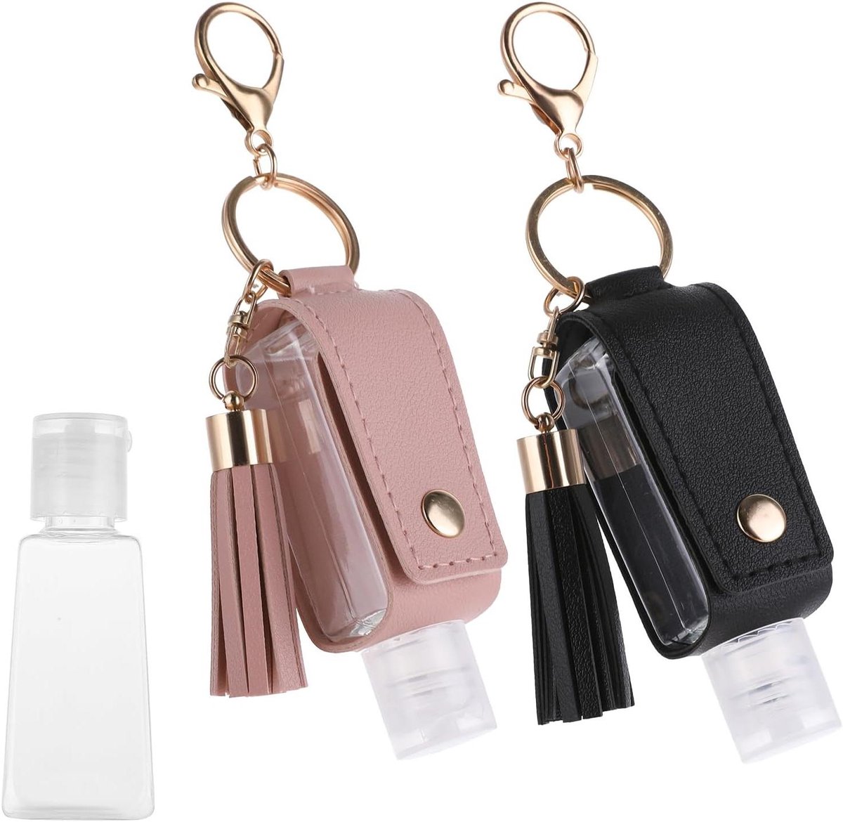 2 stuks handdesinfecterend middel sleutelhanger 30 ml - Draagbare lederen houder - Lekvrije fles voor handdesinfecterend middel - Navulbaar - Reishouder voor lotion/vloeibare zeep