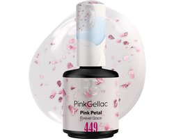 foto van Pink Gellac Gellak - 449 Pink Petal 15ml - Witte Gel Nagellak met delicate Roze Foliedeeltjes - Gellac - Gel Nagels Producten - Bruiloft Editie
