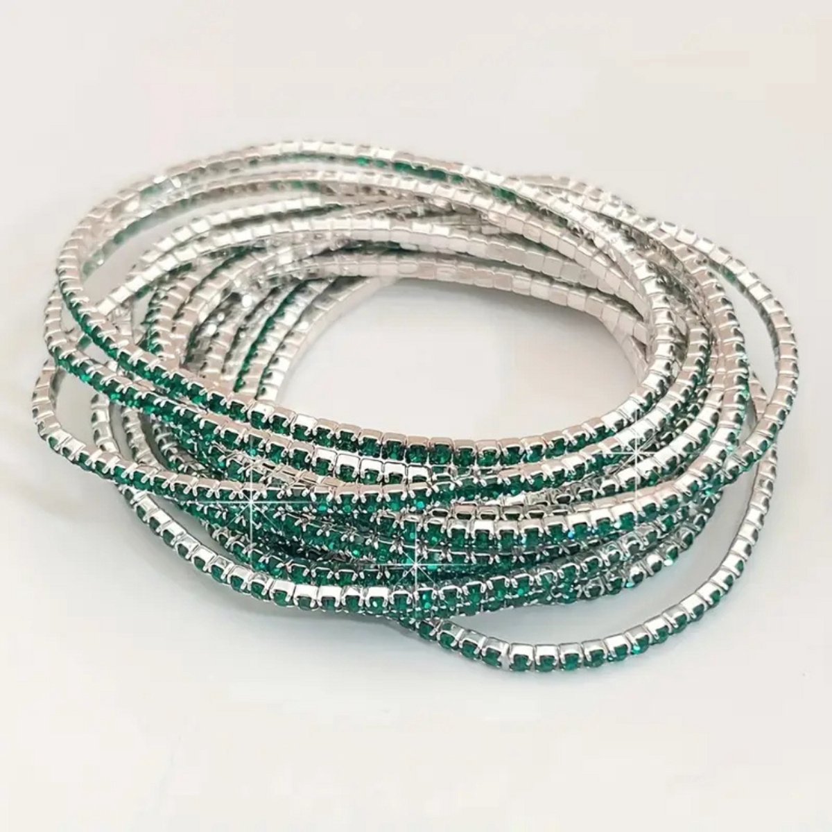 Nivard Armband - Staal - Nep Zilver - Dames - 5 St - Zilver/Groen