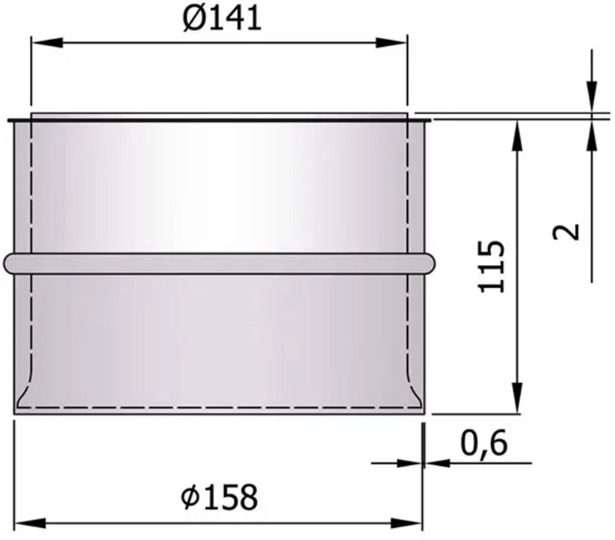 Kachelpijp Ø150 Nisbus - lengte 115mm - insteek 90mm - staal