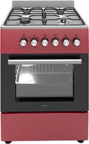 Wiggo WO‑E603R(RX) – Vrijstaand gasfornuis – 60 cm – 4 kookzones – 56L elektrische oven – Rood Roestvrijstaal – Elektrische vonkontsteking & vlambeveiliging – Energieklasse A – 5 jaar garantie