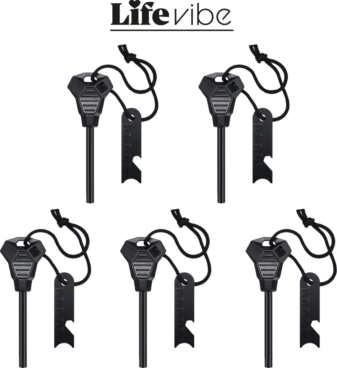 LifeVibe© Vuurstarter 5 Stuks - Vuursteen Strijker - Firesteel - Firestarter Survival - Magnesium Stick