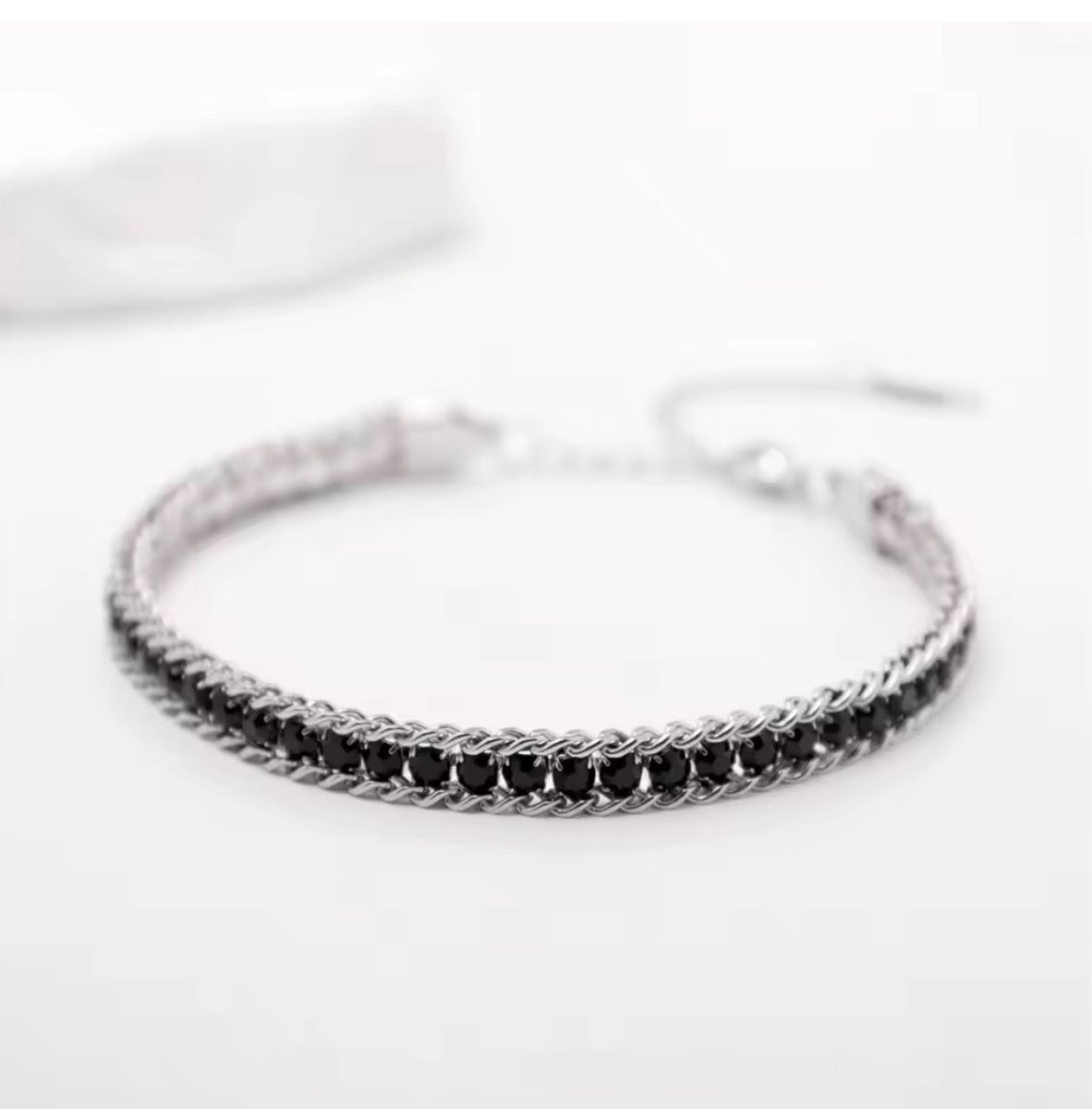 JP Family Jewelry - Tennis Armband - RVS - Zwart Zilver - Kleurvast - Zirkonia - Verstelbaar 18-23 cm