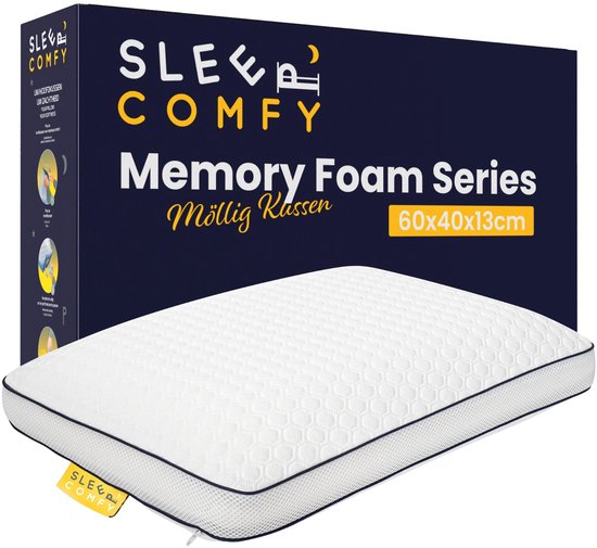 Sleep Comfy - Traagschuim Serie - Hoofdkussen - 30 dagen Proefslapen - Traagschuim Hoofdkussen - Hoofdkussen Slaapkamer - Orthopedisch - Ergonomisch - Anti Nekklachten - Mollig Kussen | 60x40x13 cm
