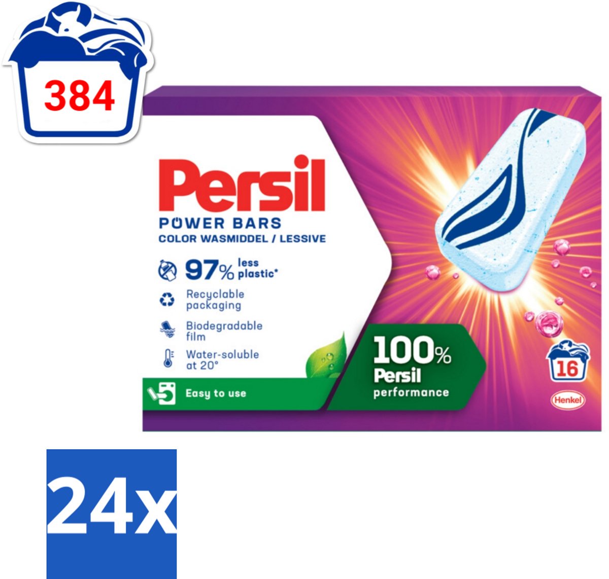 24 x Persil Power Bars - Wasmiddeltabletten - Gekleurde Was - 16 Wasbeurten - Wasmiddel Tabletten - Gekleurde Was - Duurzaam Wasmiddel - Persil - Vlekkenverwijderaar