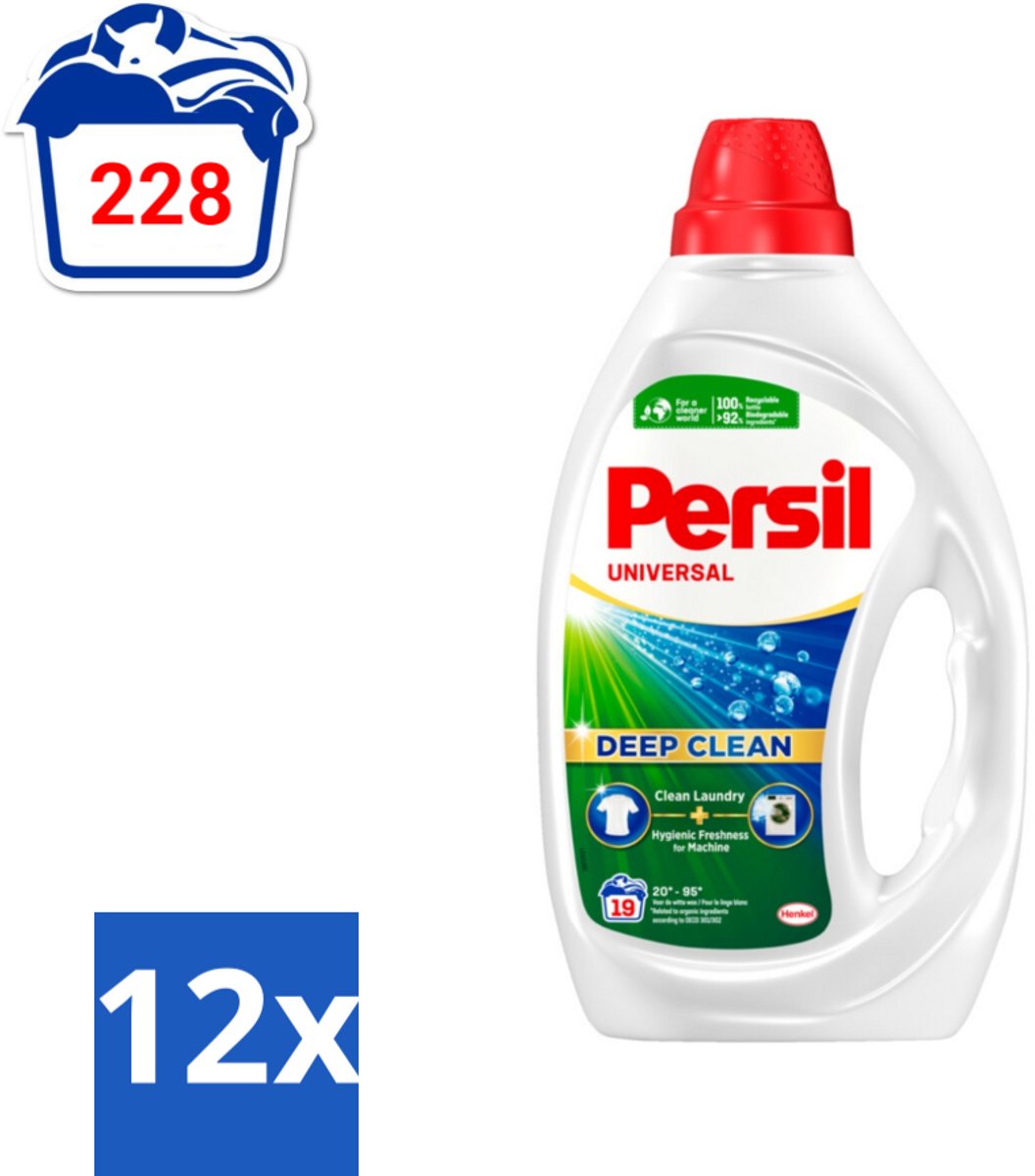 12 x Persil Universal - Deep clean - Vloeibaar Wasmiddel - Witte en Gekleurde Was - 19 Wasbeurten - Wasmiddel - Vloeibaar Wasmiddel - Persil - Vlekken Verwijderen - Wasmachine Reinigen
